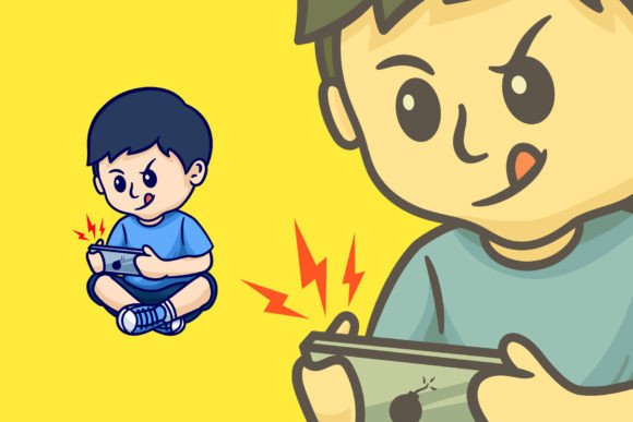Cute Boy Playing Mobile Game Graphics and Illustrations