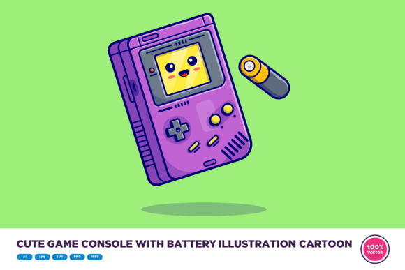Cute Game Console with Battery Cartoon Graphics & Illustrations