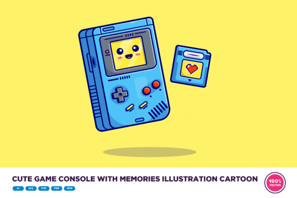 Cute Game Console with Memories: Graphic & Illustration