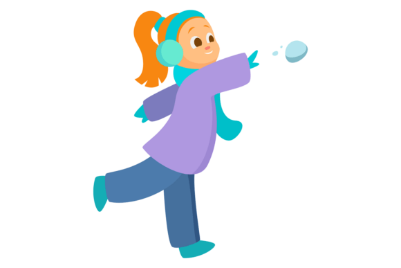 Girl Throw Snowball: Winter Kid Game Graphics & Illustrations
