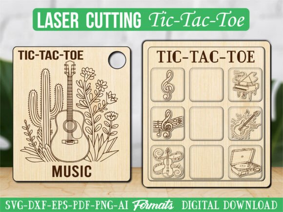 Guitar Music Tic Tac Toe Puzzle Game Graphics for Laser Engraving