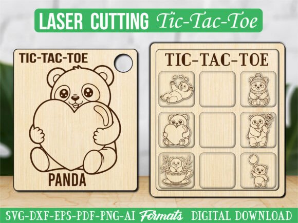 Heart Panda Tic Tac Toe: Graphics & Laser Engraving