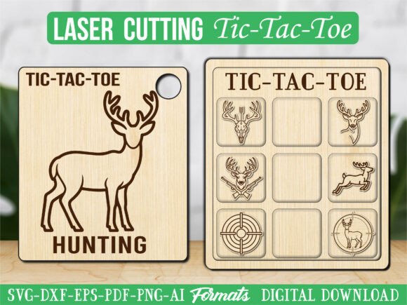 Hunting Deer Tic Tac Toe Puzzle Game SVG Graphics for Laser Engraving