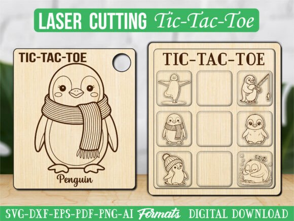 Winter Penguin Tic Tac Toe: Graphics & Laser Engraving